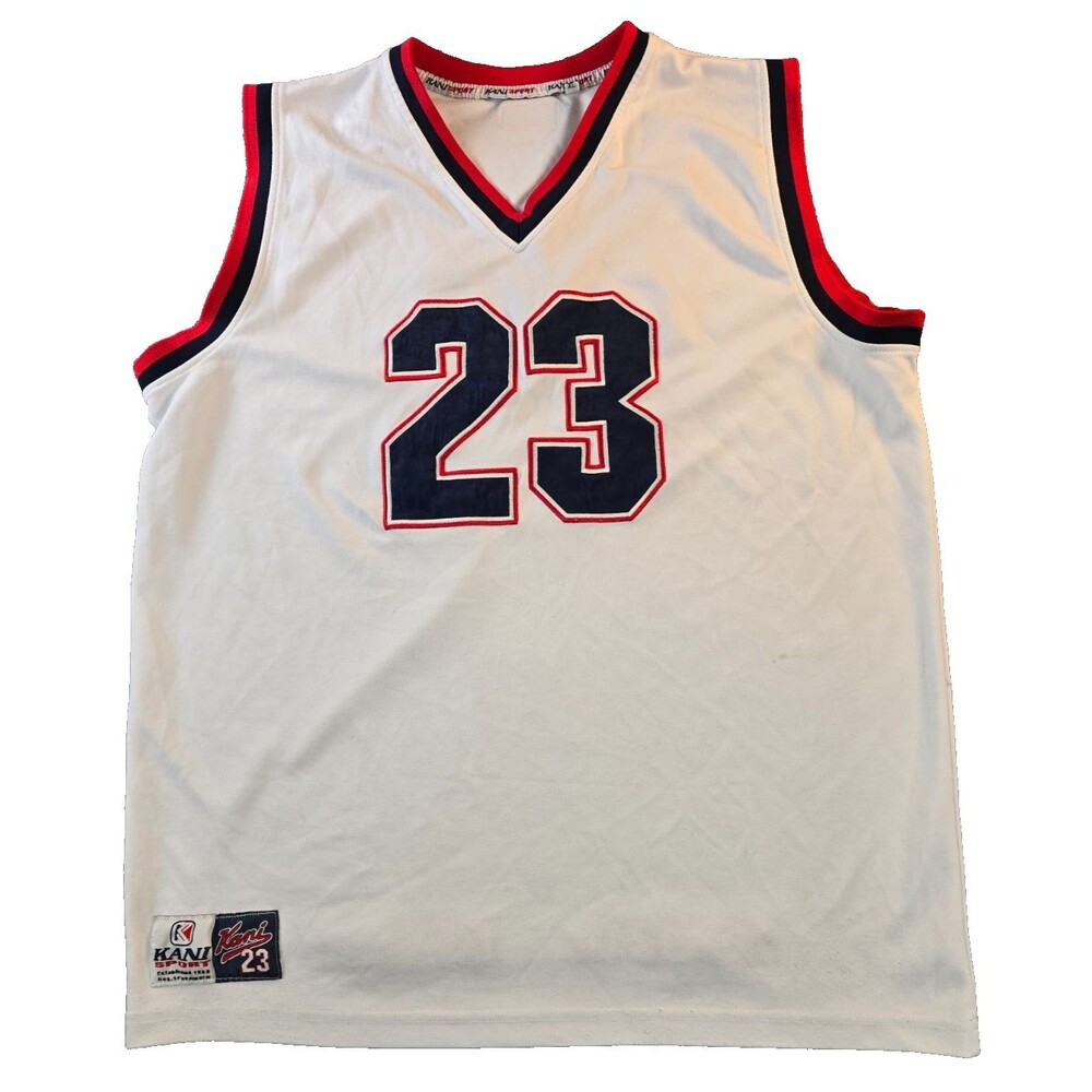 Karl Kani 23 White Jersey Blue Red Trim Men’s XL 90s Hip Hop